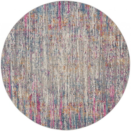 Palacedesigns 8 in. Abstract Striations Round Rug Ivory & Multi Color PA3663790